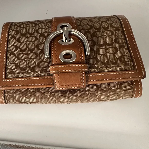 Coach Brown Signature Wallet with Leather Trim and Silver Hardware - Picture 1 of 3